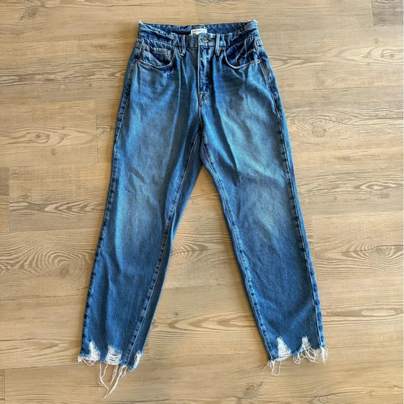 NWOT Good American Jagged Hem High Rise Straight Leg Jeans Blue641 Womens 2/26 - Picture 4 of 10